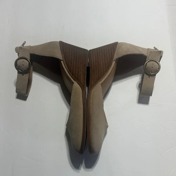 Crown Vintage Ludawen tan leather upper wedge sandals zipper & adjustable buckle - Picture 4 of 9